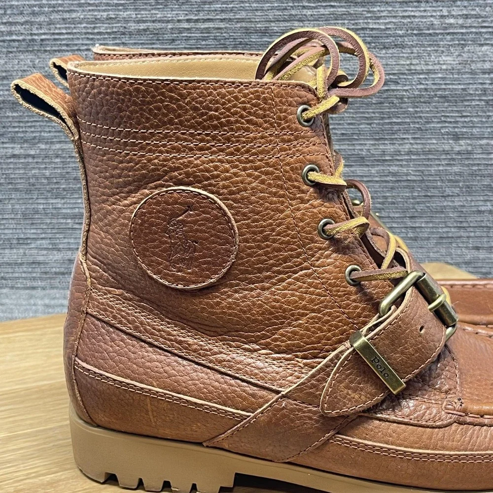Polo Ralph Lauren Ranger Boots Men 8.5 Brown Leather Polo Country Ankle Buckle‎